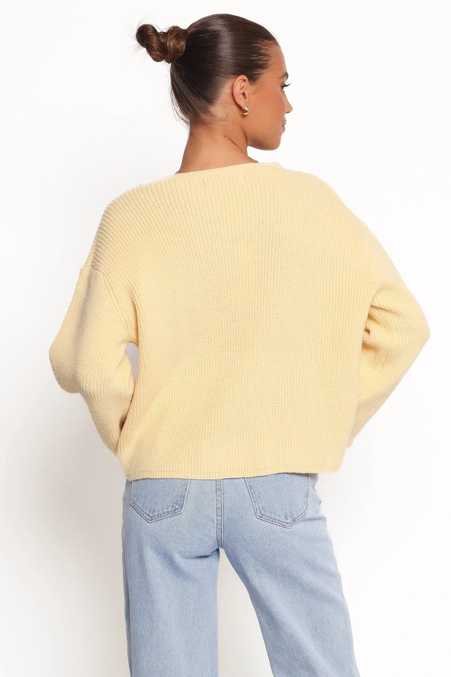 Button-Front V-Neck Knit Cardigan