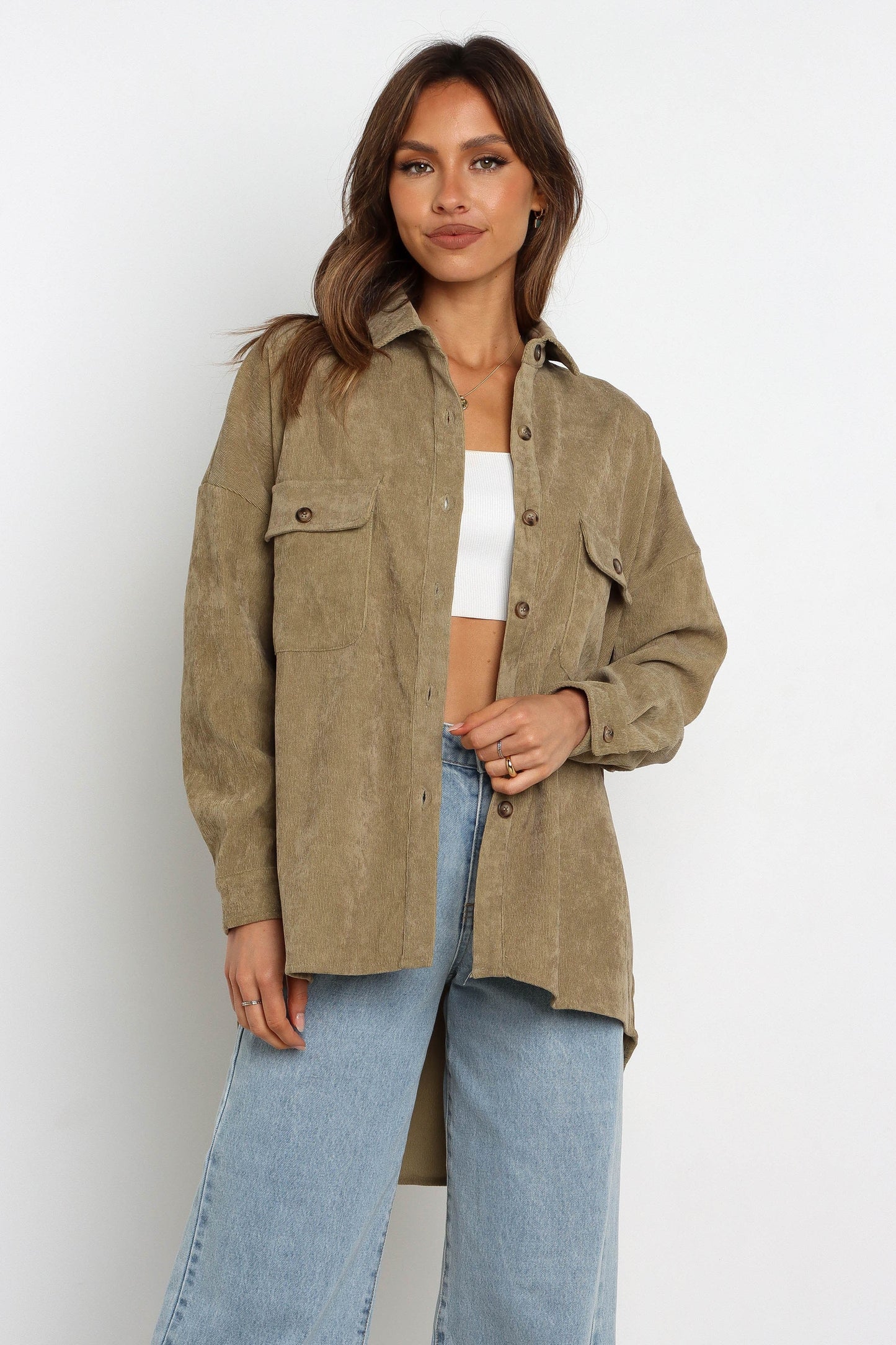 Collared Corduroy Button-Front Jacket