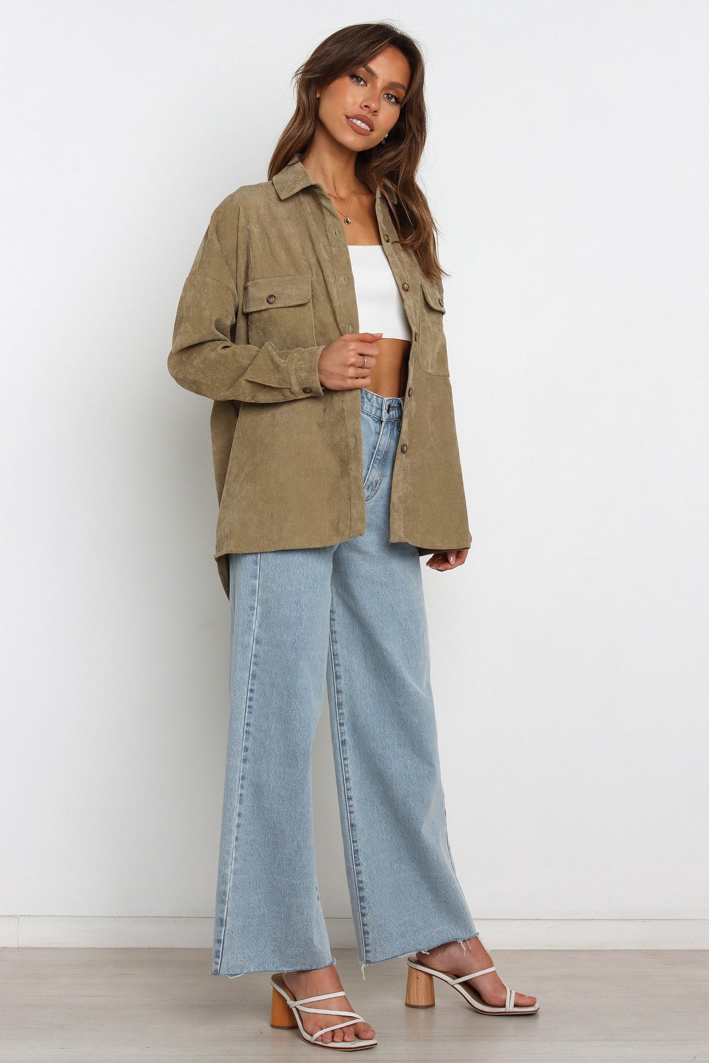 Collared Corduroy Button-Front Jacket