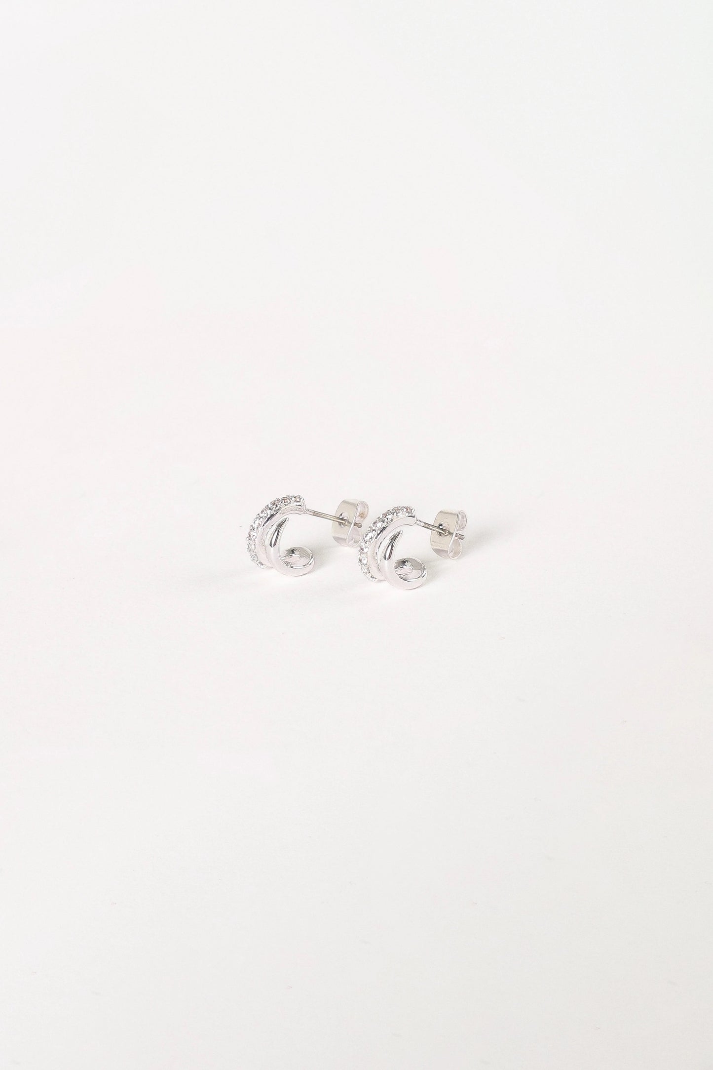 CZ-Embellished Hoop Stud Earrings