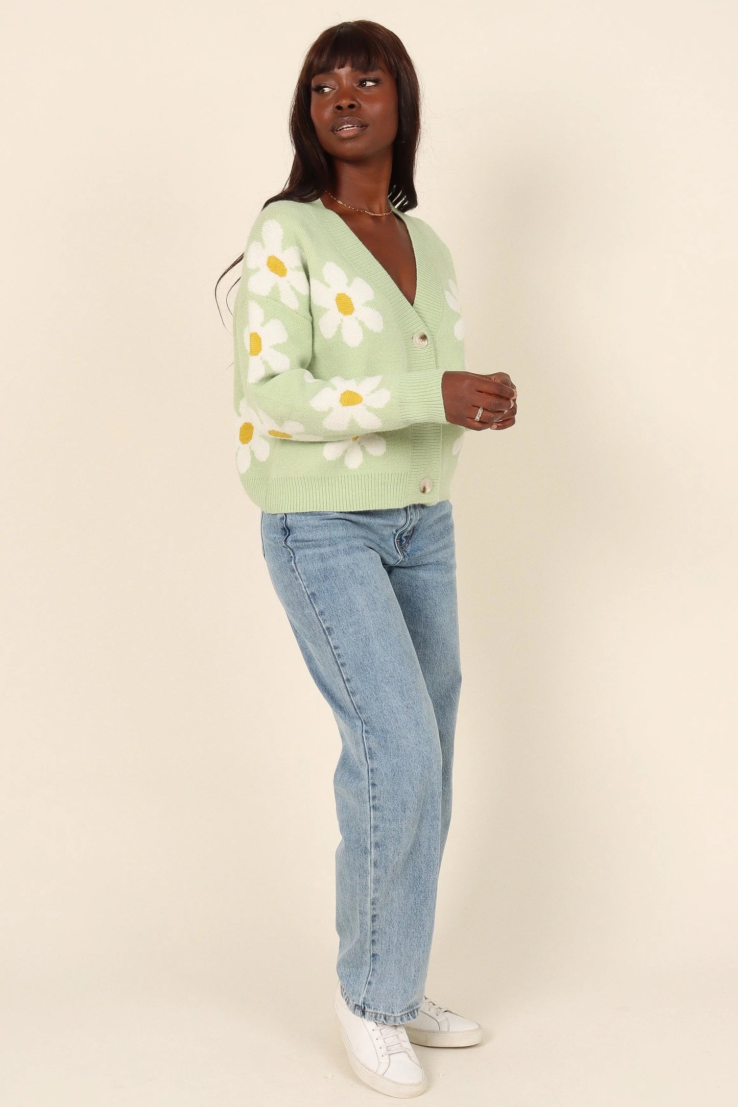 Daisy-Print Cropped Floral Cardigan