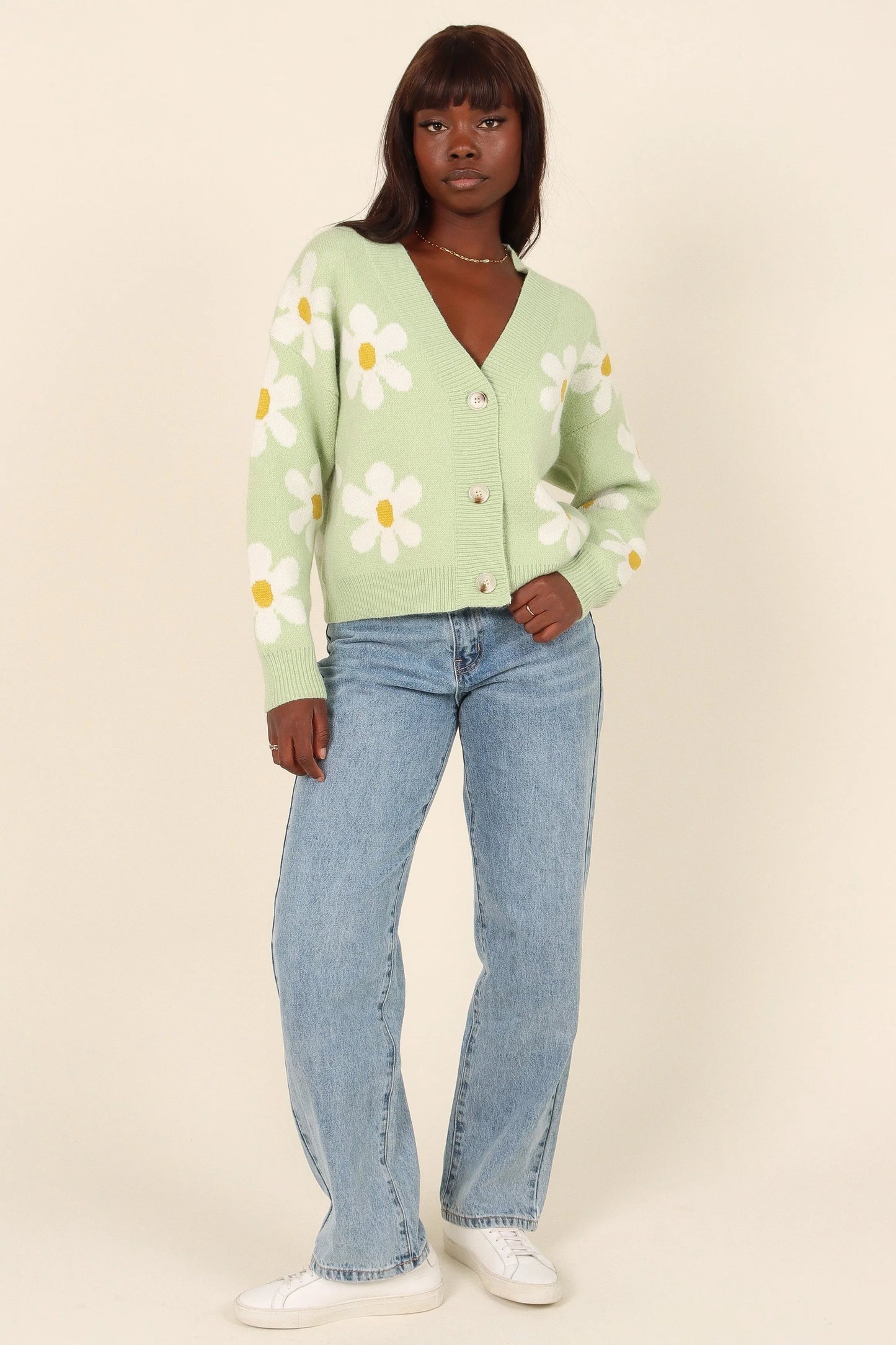 Daisy-Print Cropped Floral Cardigan