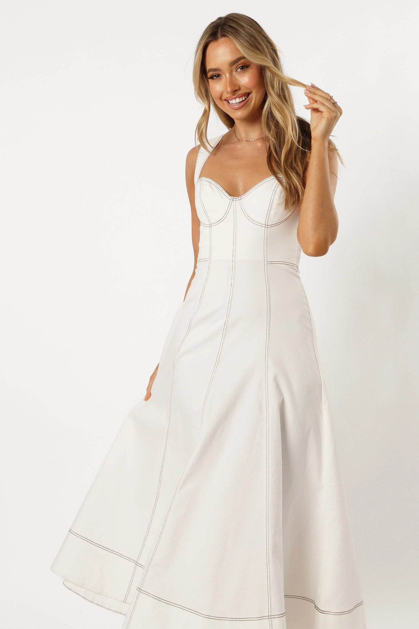 Denim Sweetheart Crossback Midi Dress