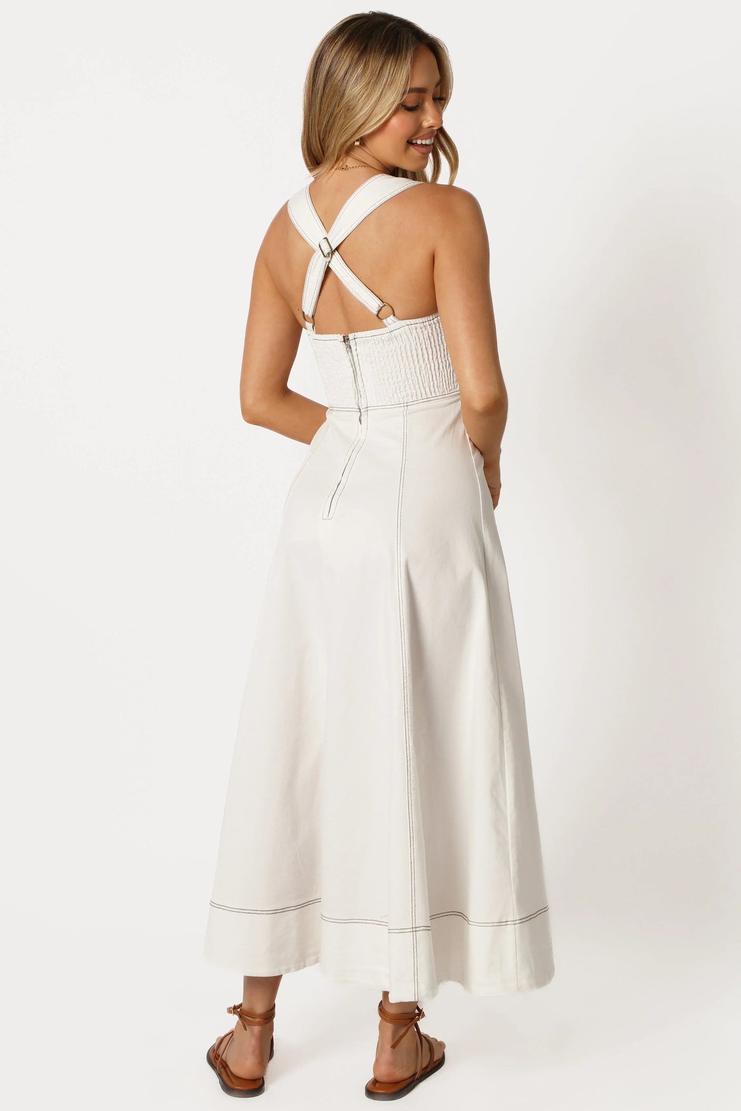 Denim Sweetheart Crossback Midi Dress