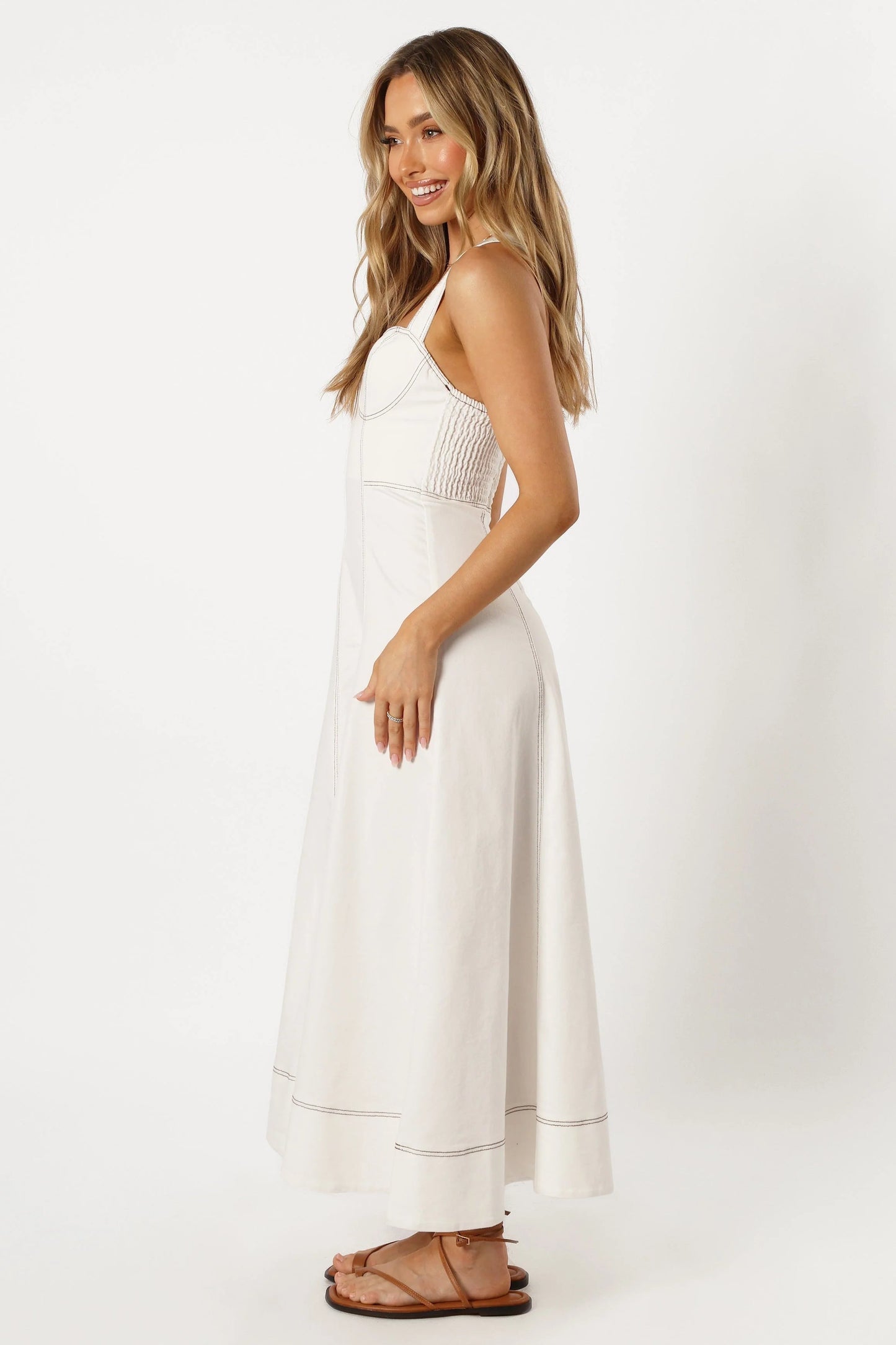 Denim Sweetheart Crossback Midi Dress