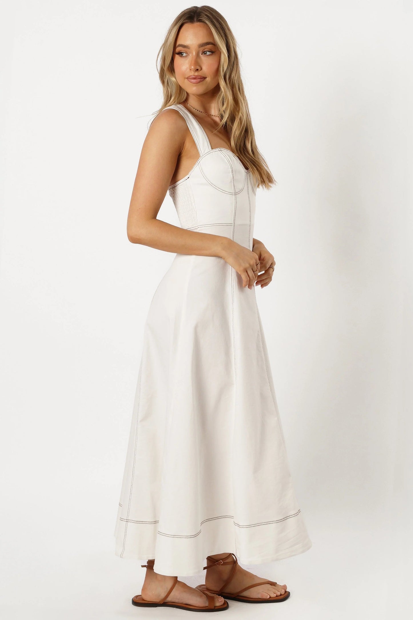 Denim Sweetheart Crossback Midi Dress