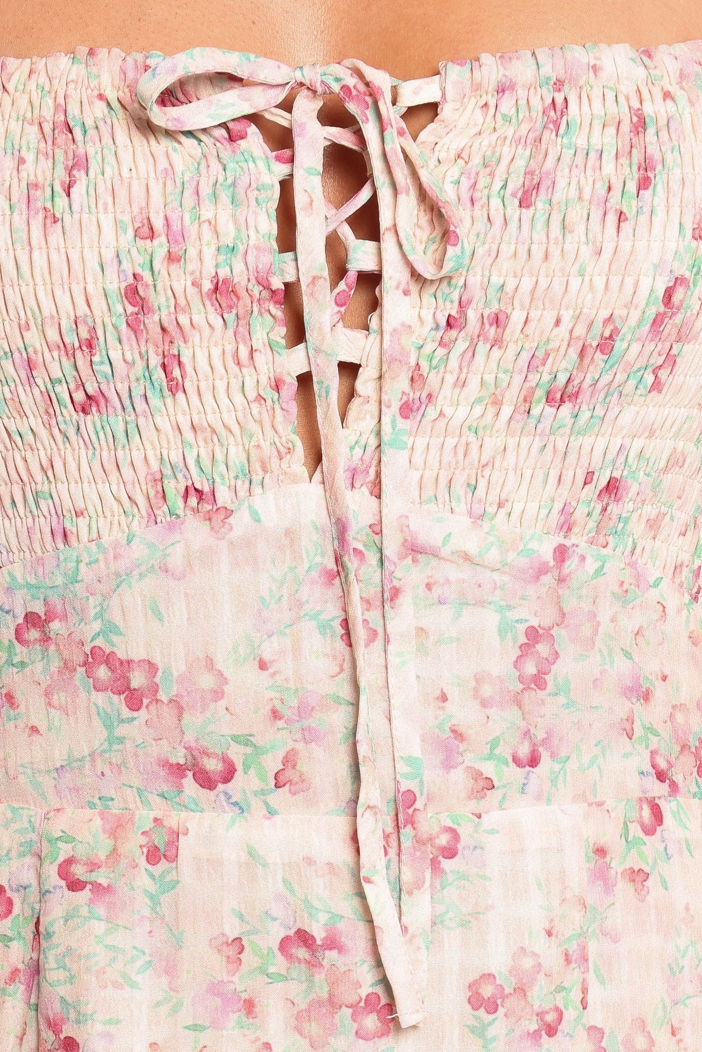 Ditsy Lace-Up Maxi Dress