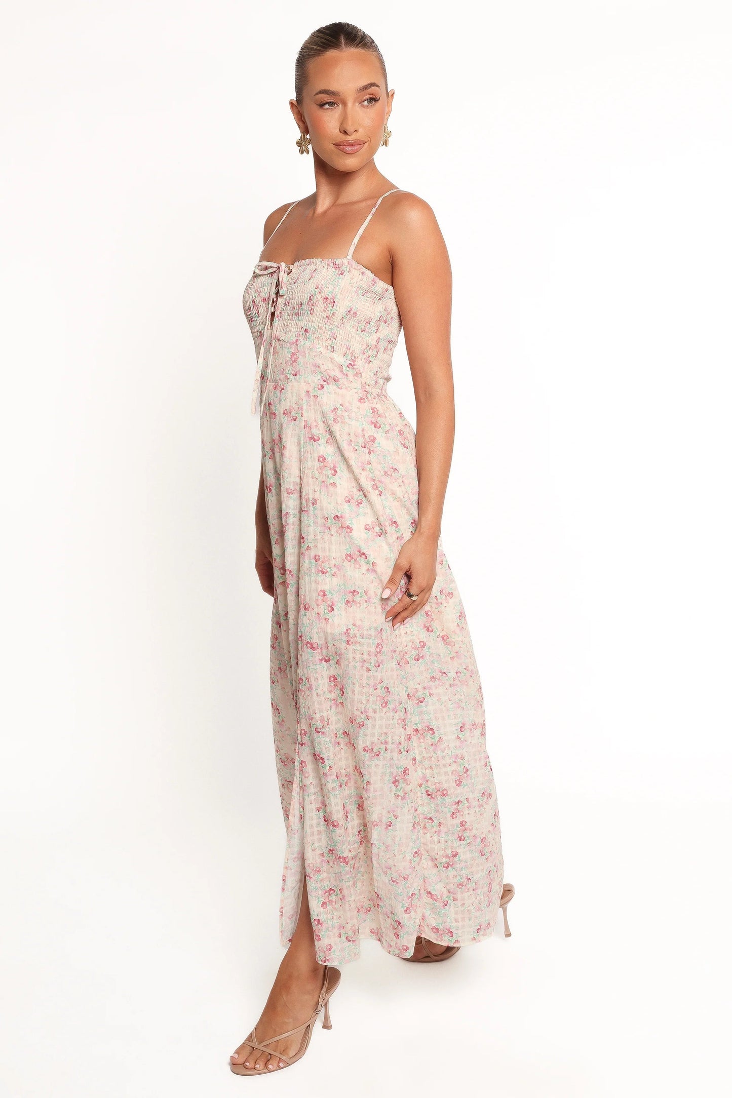 Ditsy Lace-Up Maxi Dress