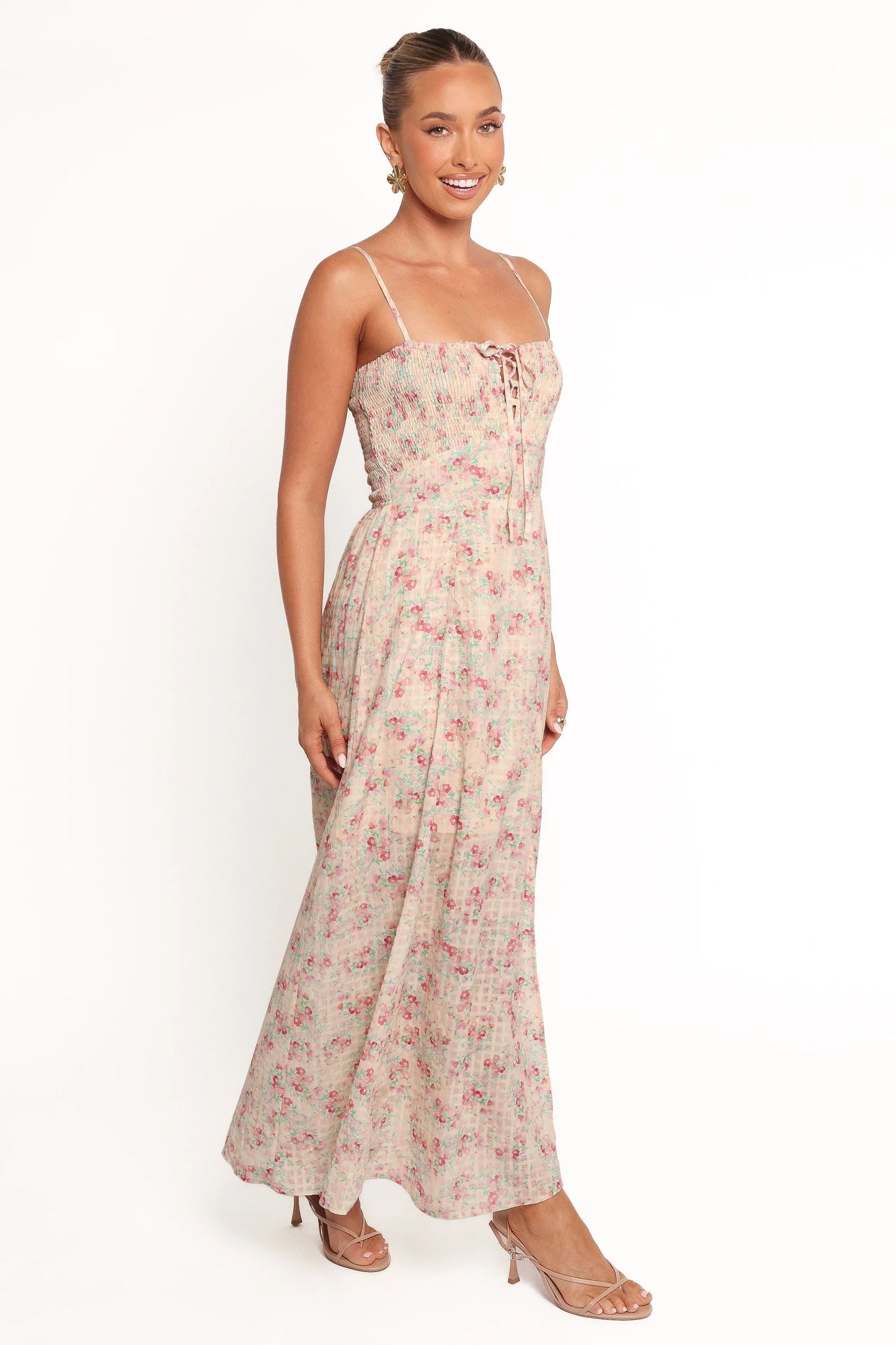 Ditsy Lace-Up Maxi Dress