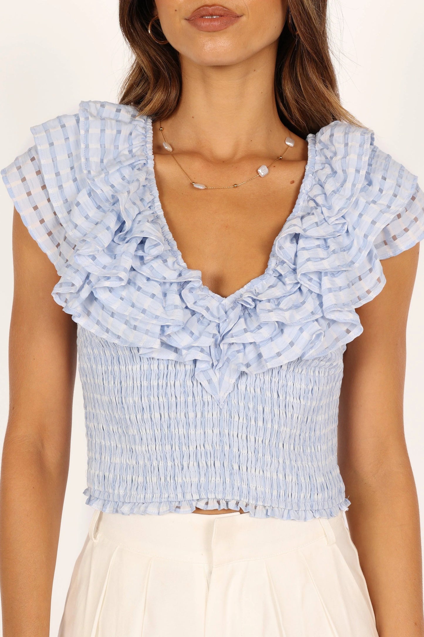 Gingham Ruffle Tiered Crop Top