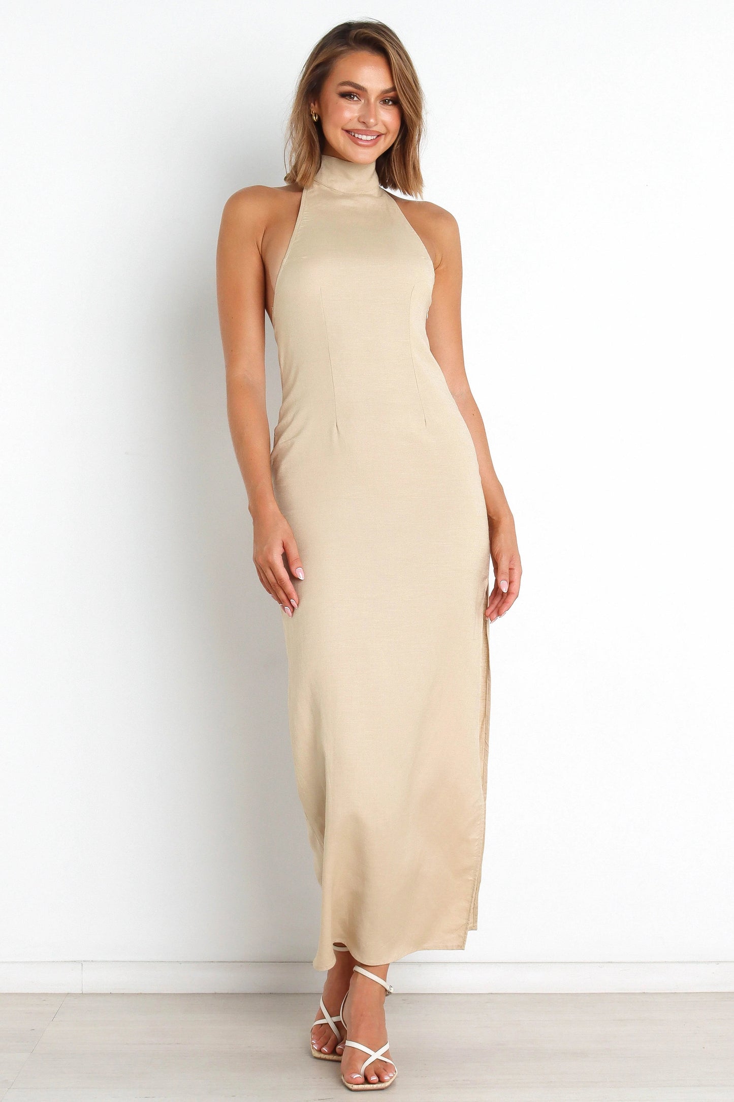 Halter Tie-Back Linen Maxi Dress