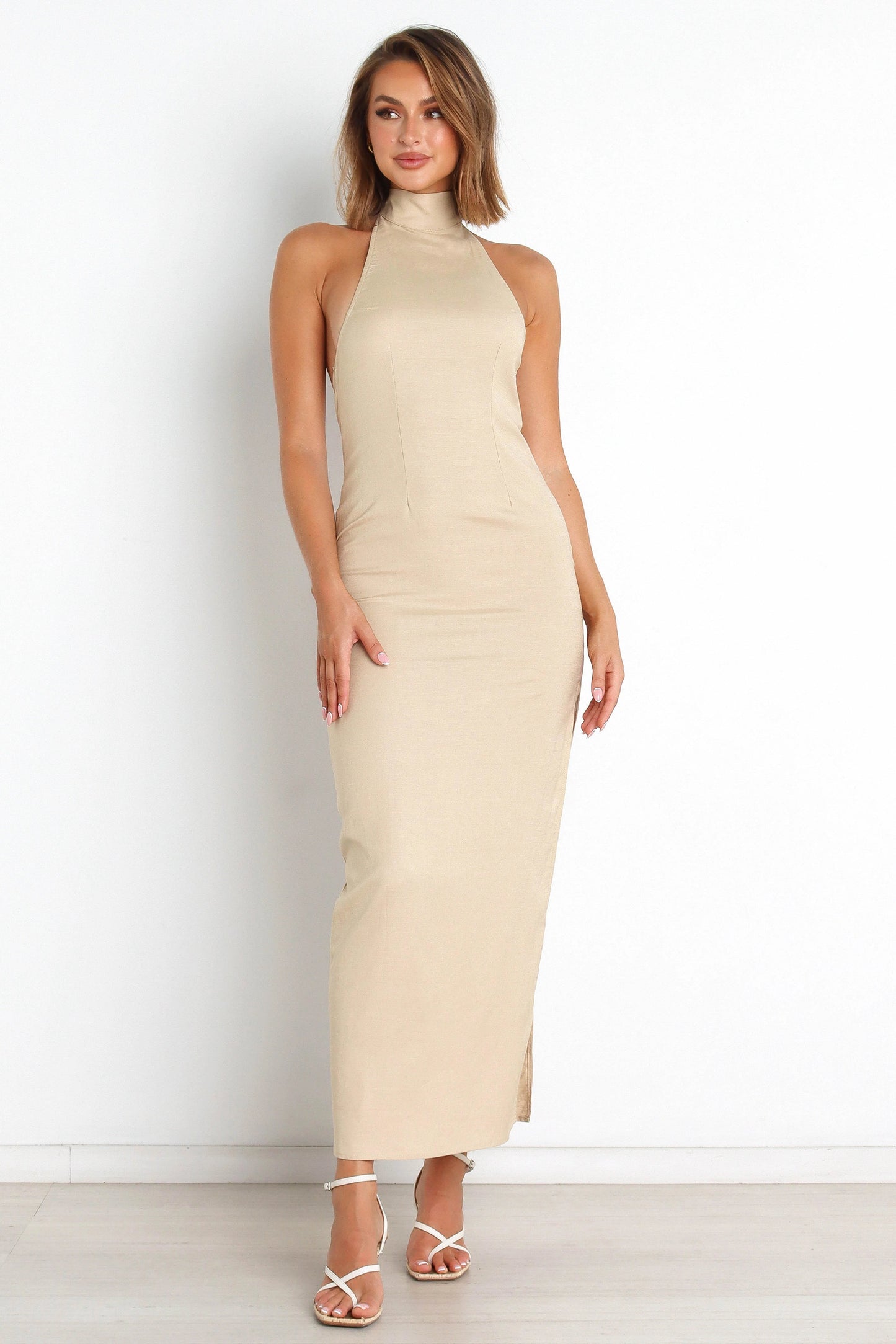 Halter Tie-Back Linen Maxi Dress