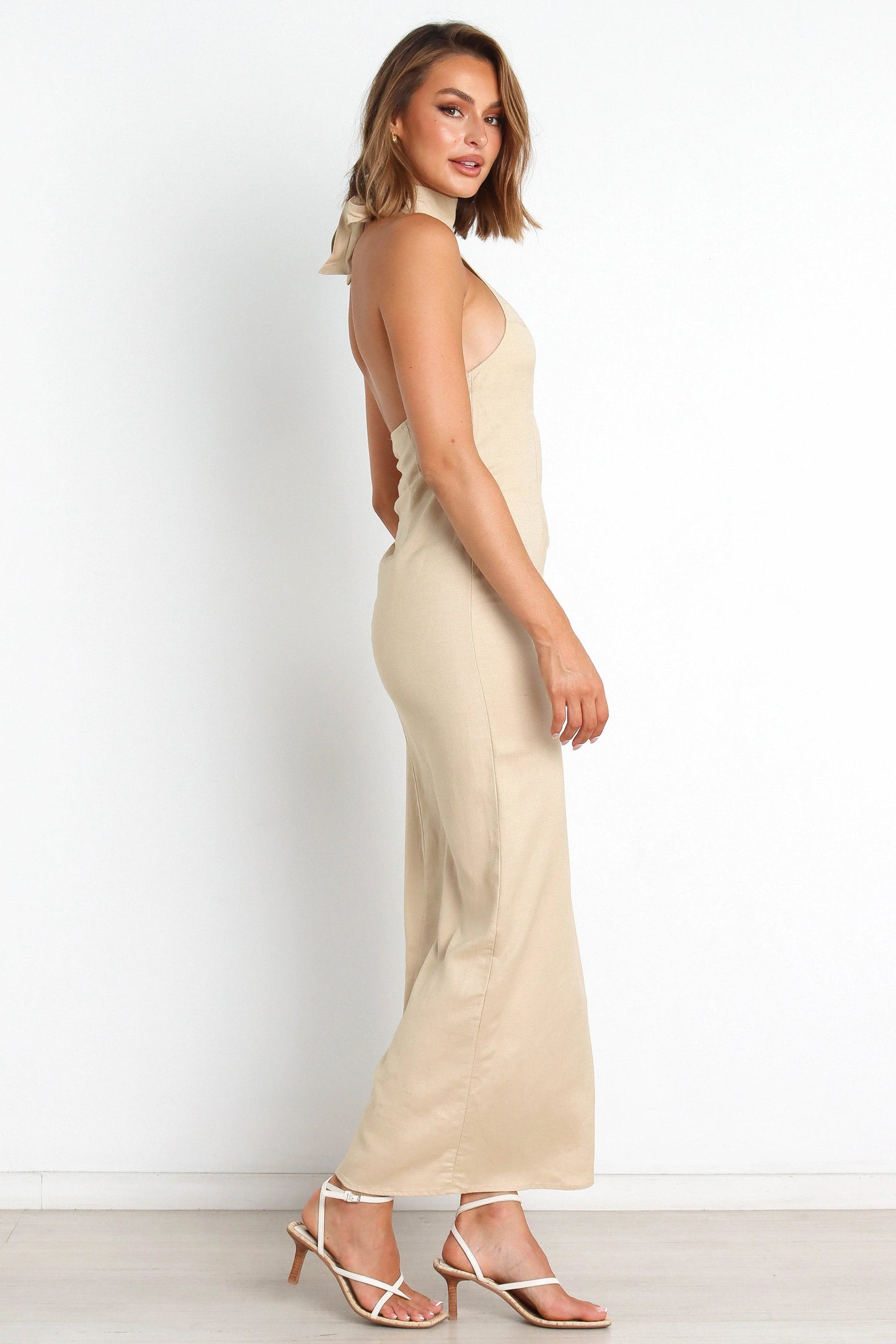 Halter Tie-Back Linen Maxi Dress