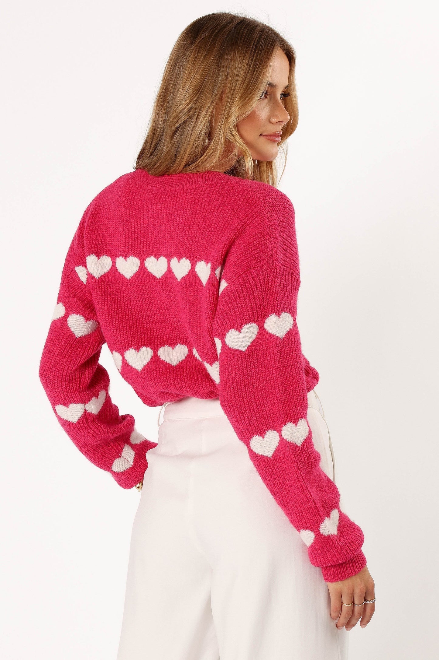 Heart-Stripe Ribbed Knit Sweater