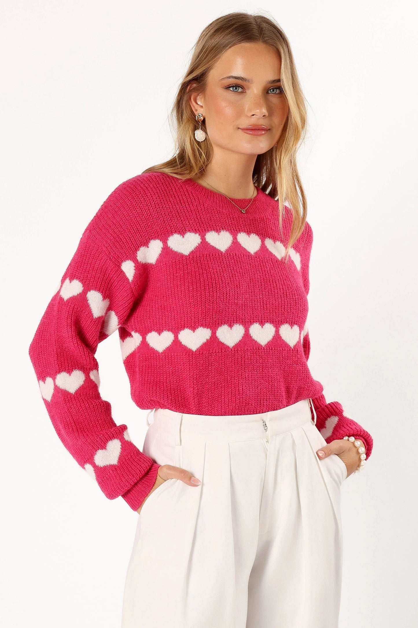 Heart-Stripe Ribbed Knit Sweater