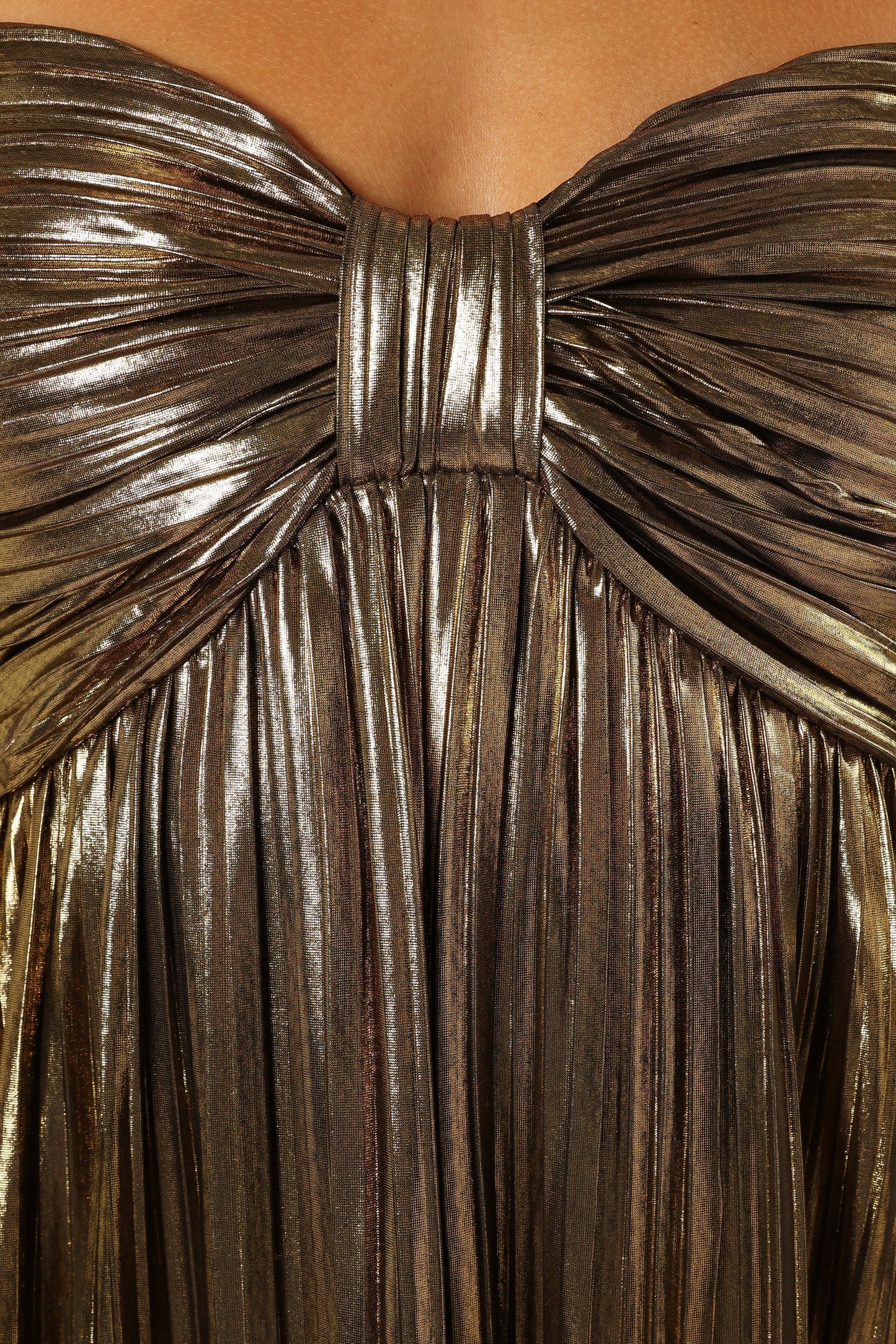 Metallic Pleated Sweetheart Maxi Dress