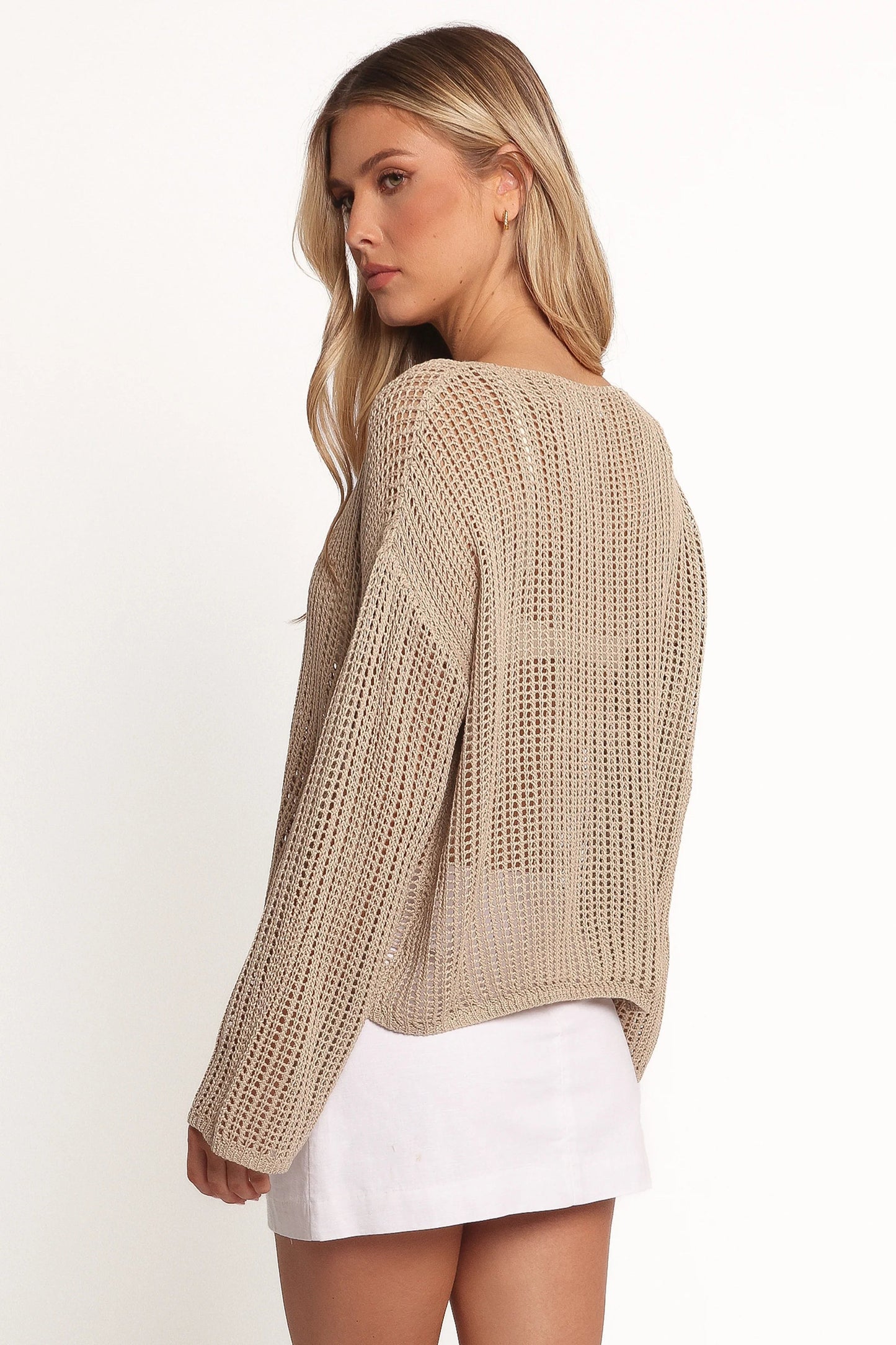 Open-Weave Crochet Knit Sweater