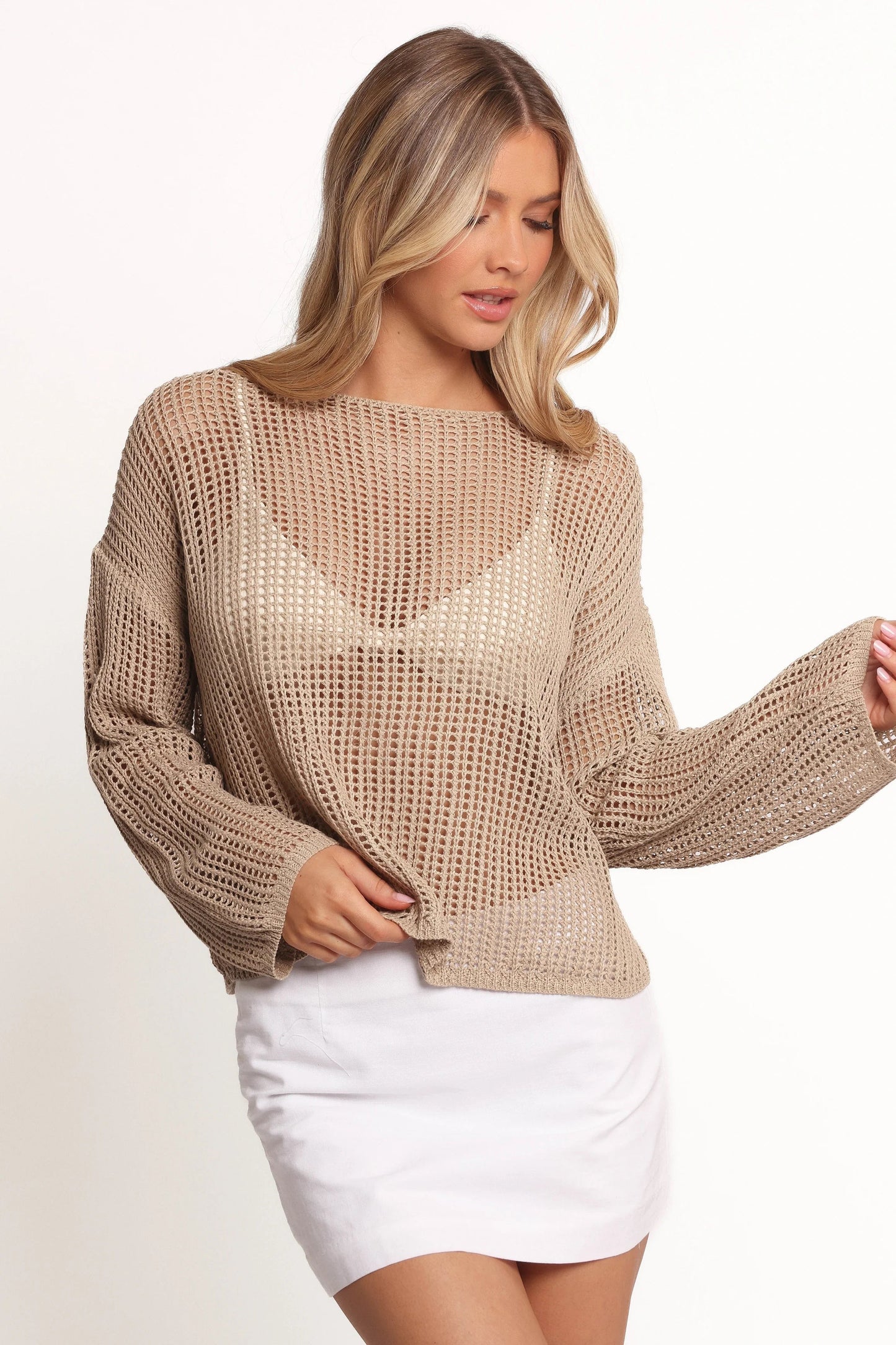 Open-Weave Crochet Knit Sweater