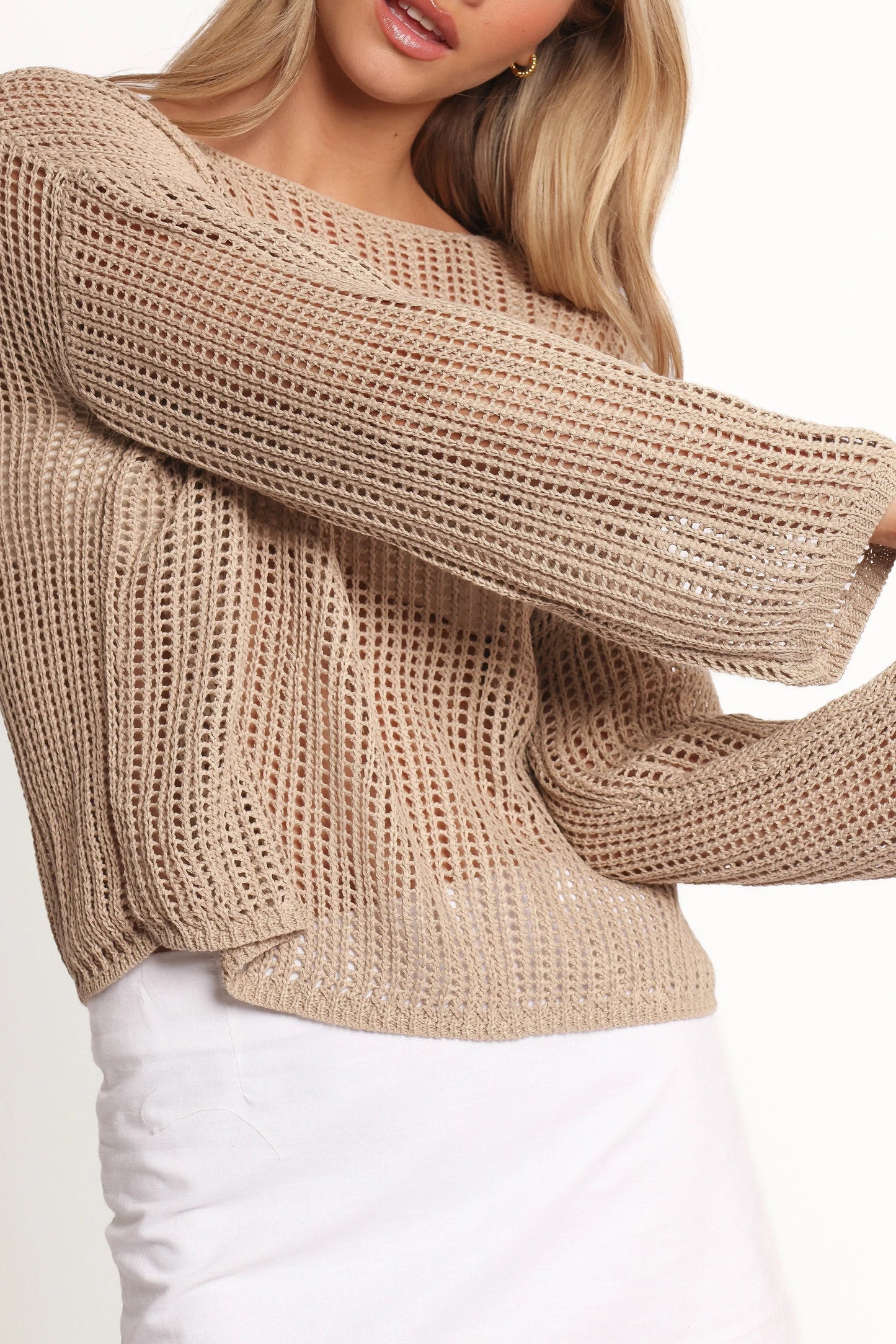 Open-Weave Crochet Knit Sweater