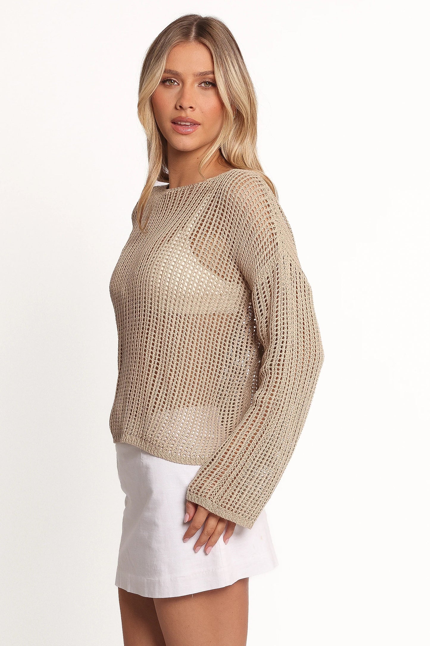Open-Weave Crochet Knit Sweater