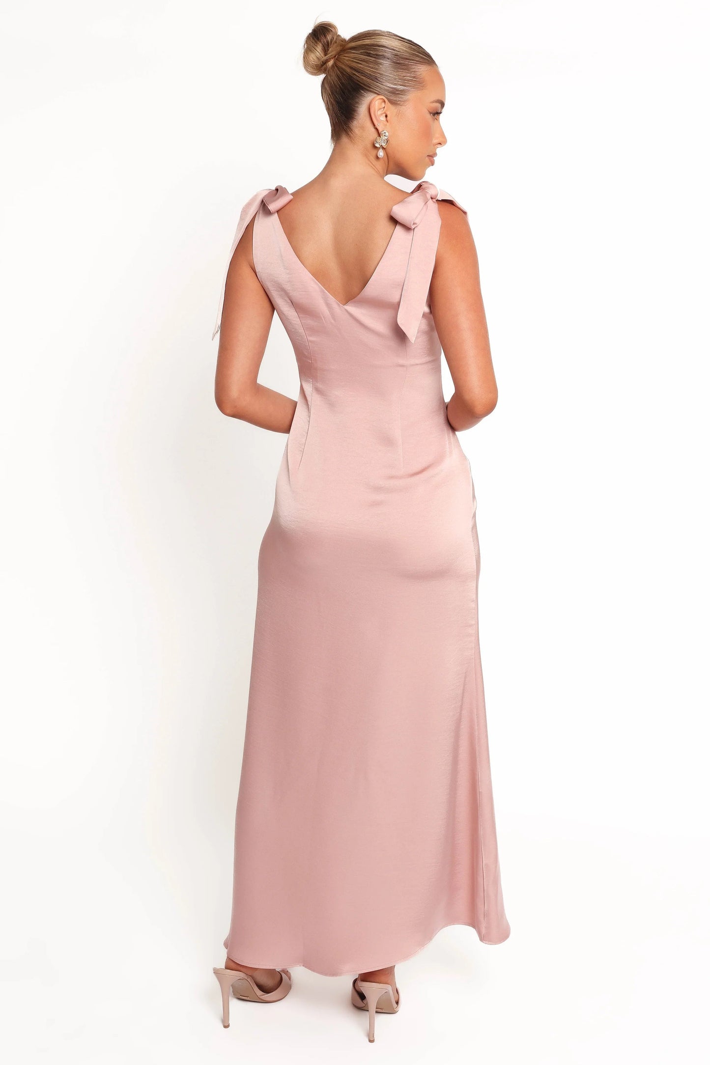 Satin-Feel Tie-Back Midi Dress