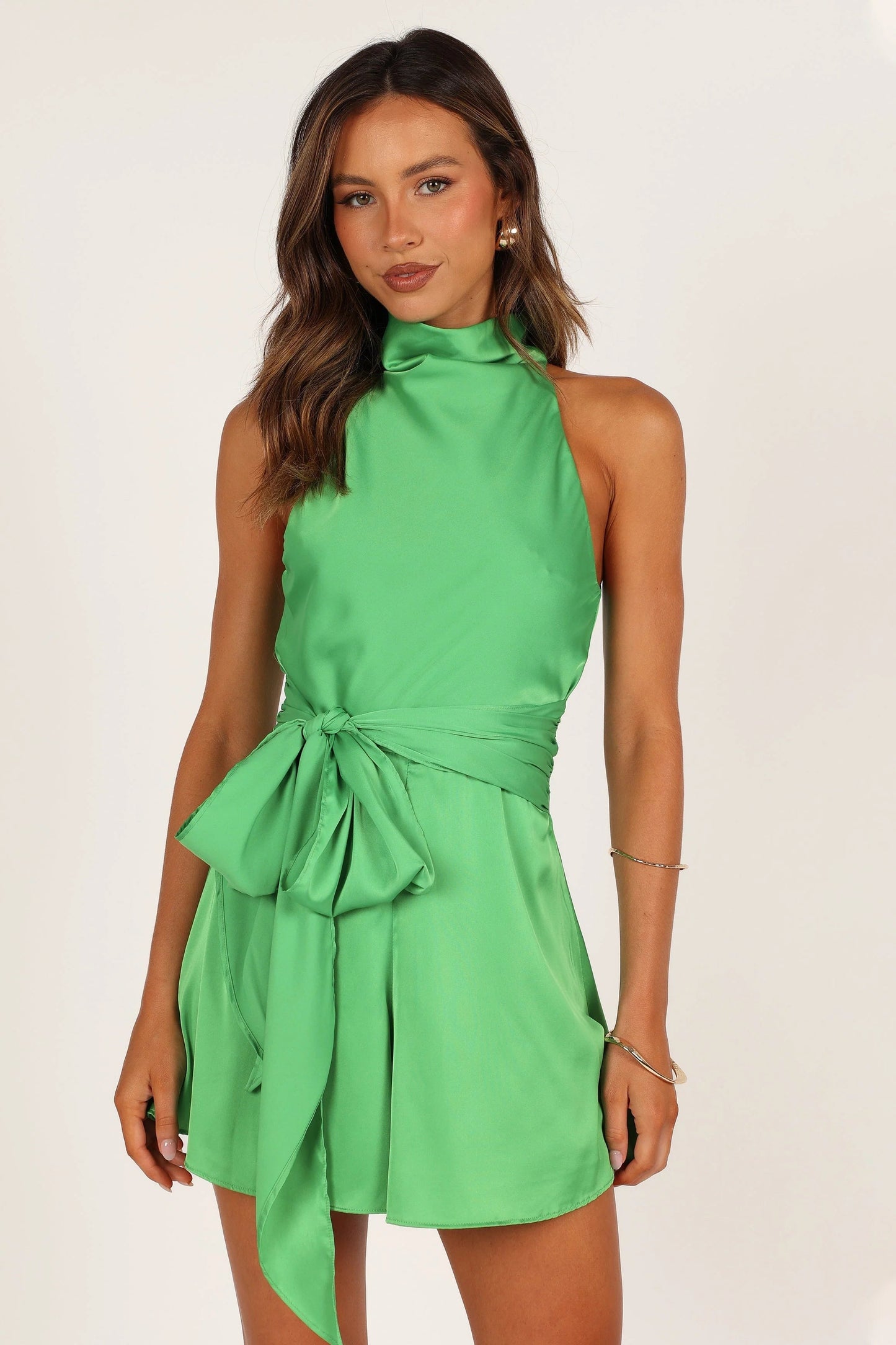 Satin Halter Neck Tie-Waist Romper