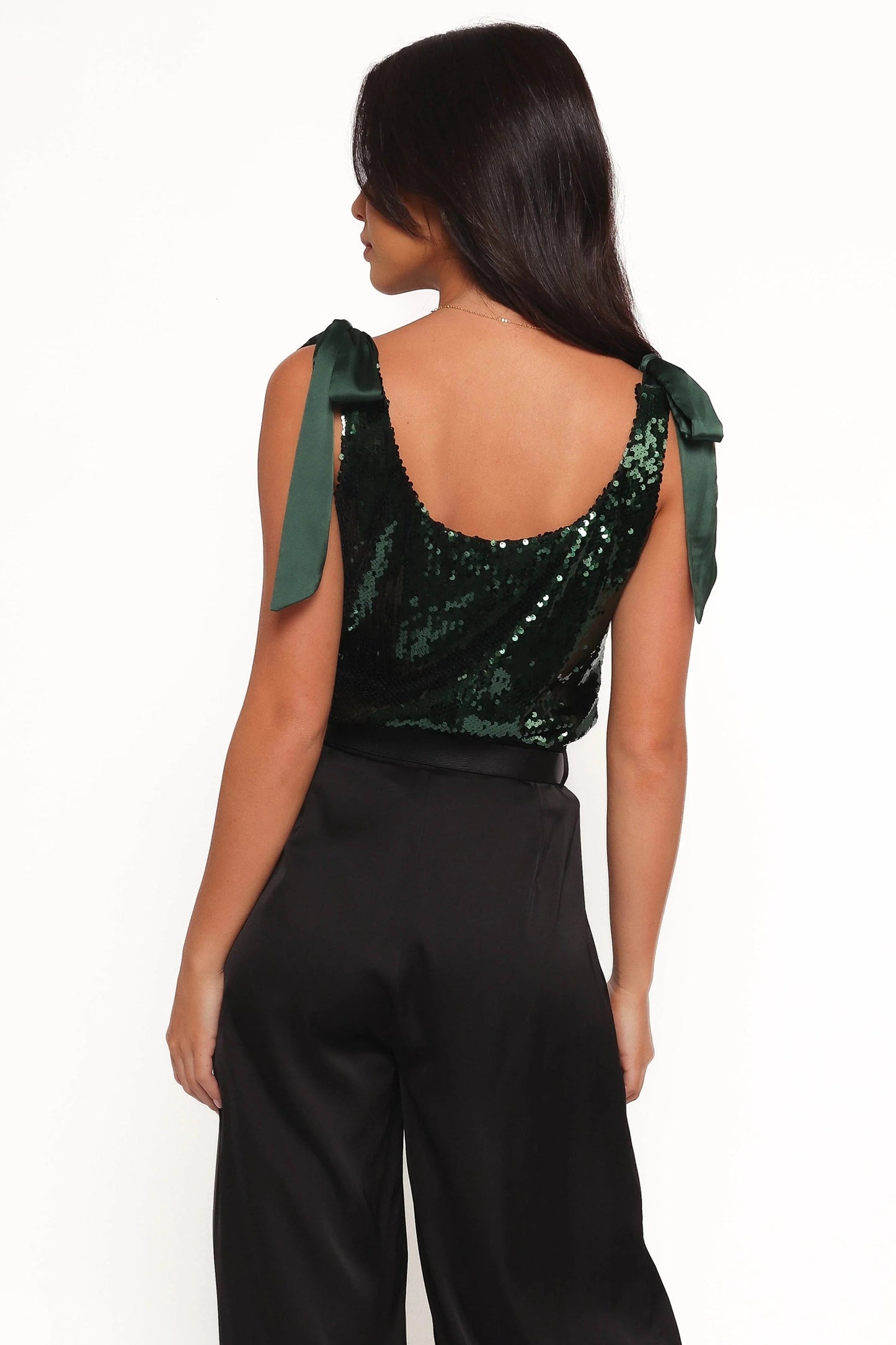 Sequin Scoop-Neck Satin Crop Top