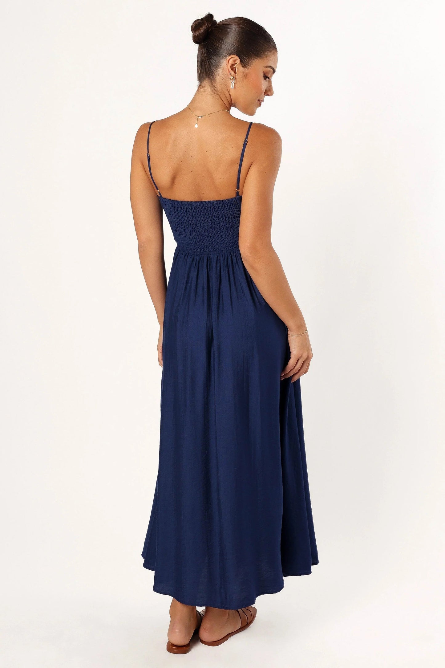 Shirred Sweetheart Pull-On Midi Dress