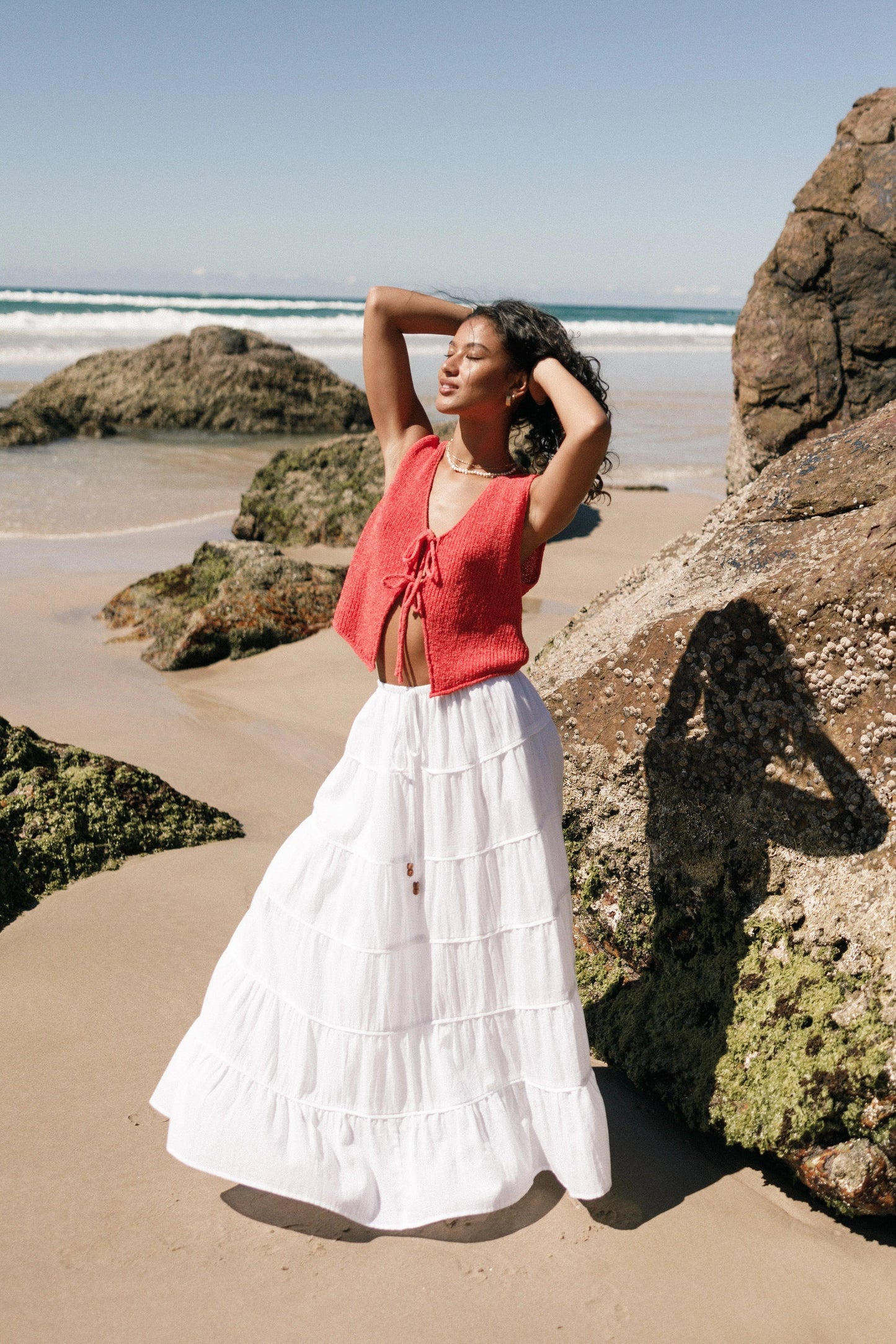Tie-Close Cropped Knit V-Neck Top