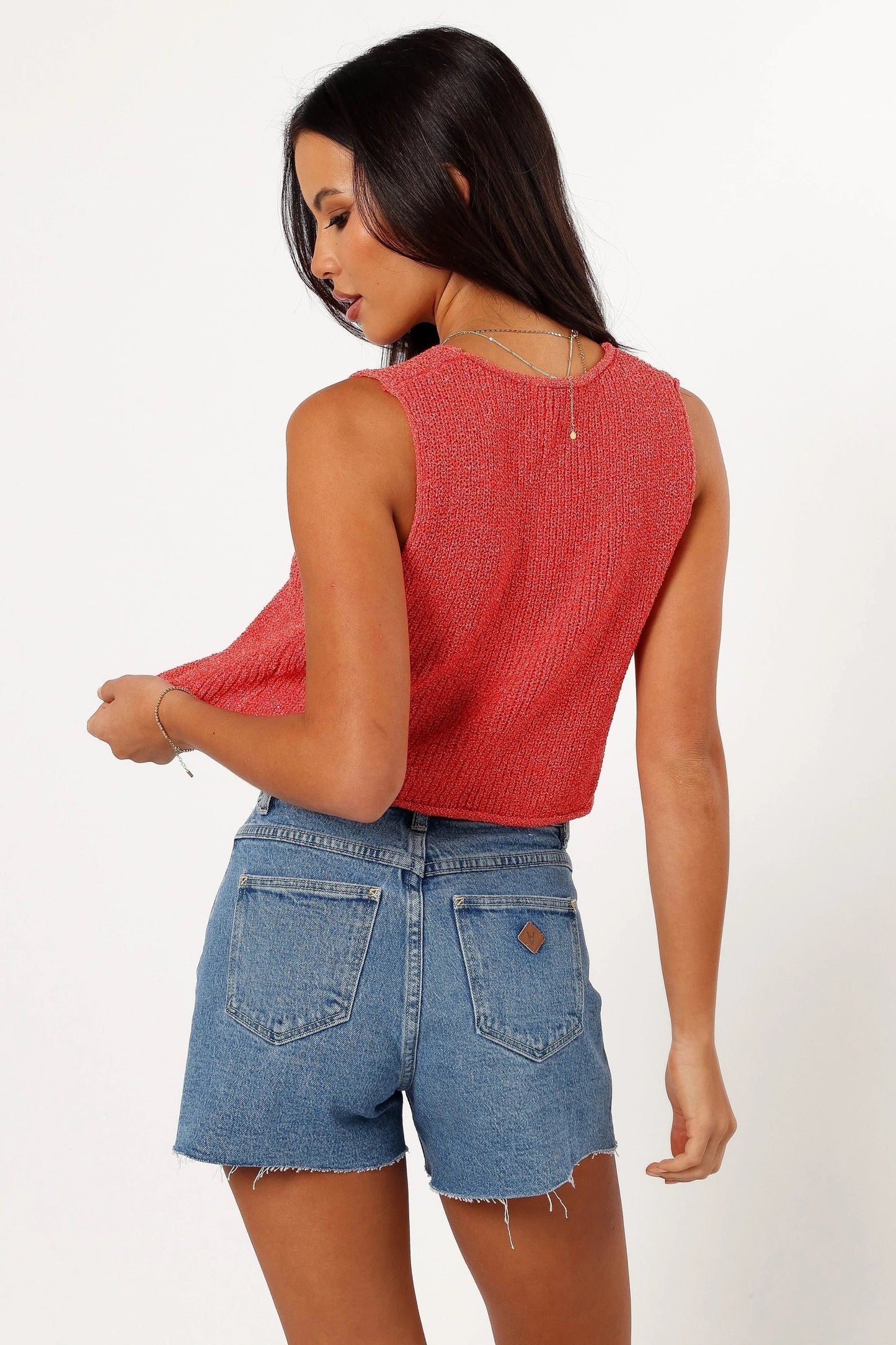 Tie-Close Cropped Knit V-Neck Top