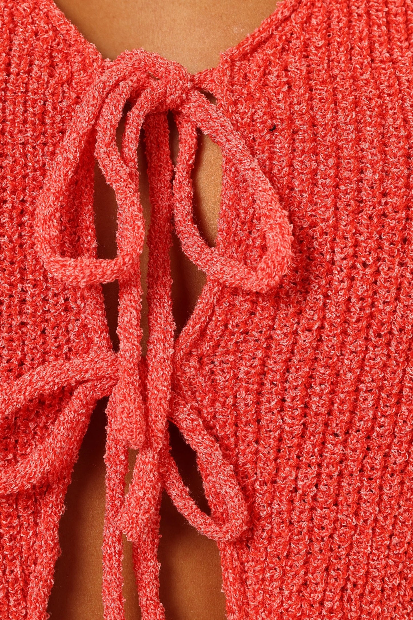 Tie-Close Cropped Knit V-Neck Top
