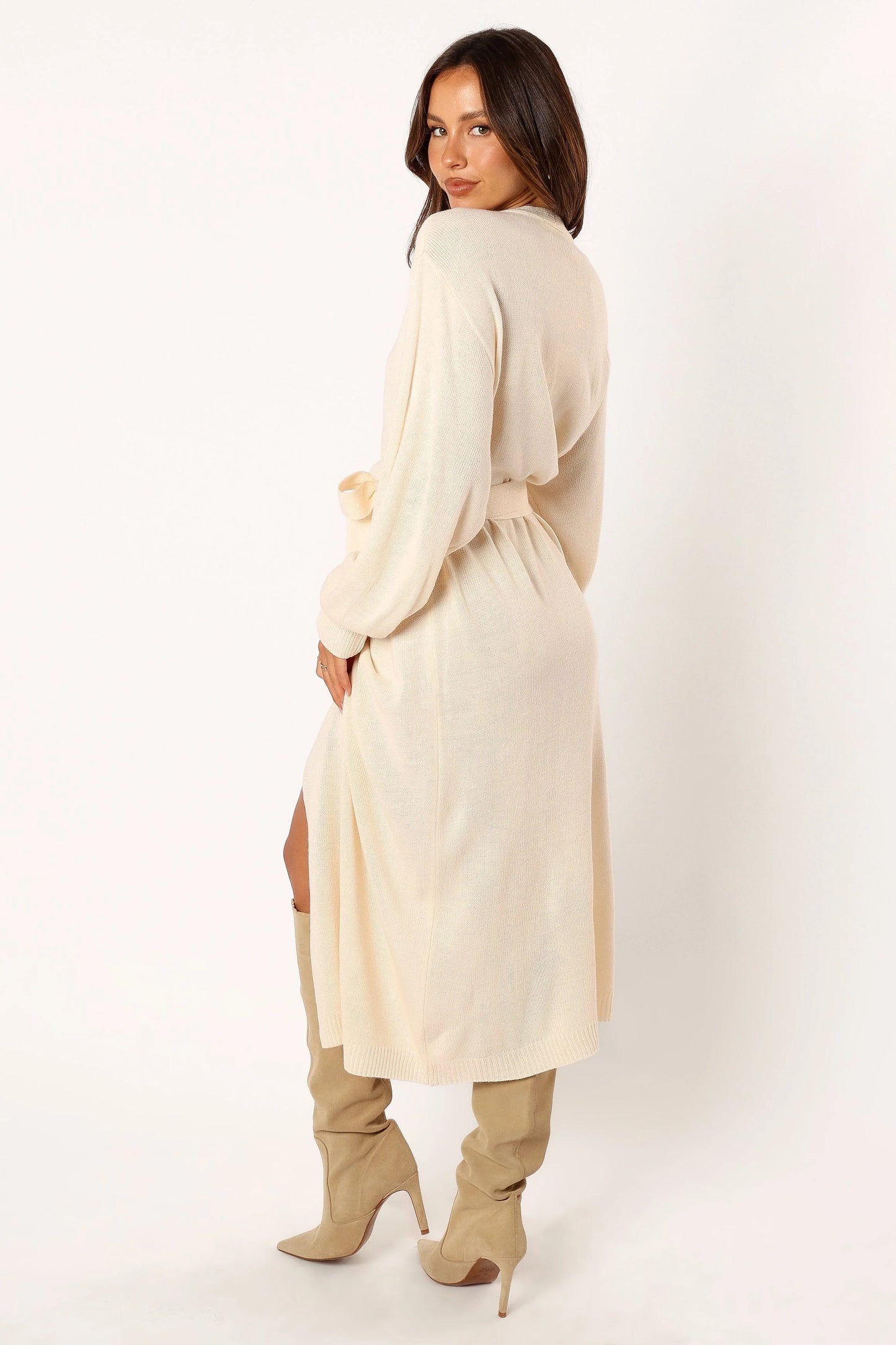 Wrap-Front Knit V-Neck Midi Dress