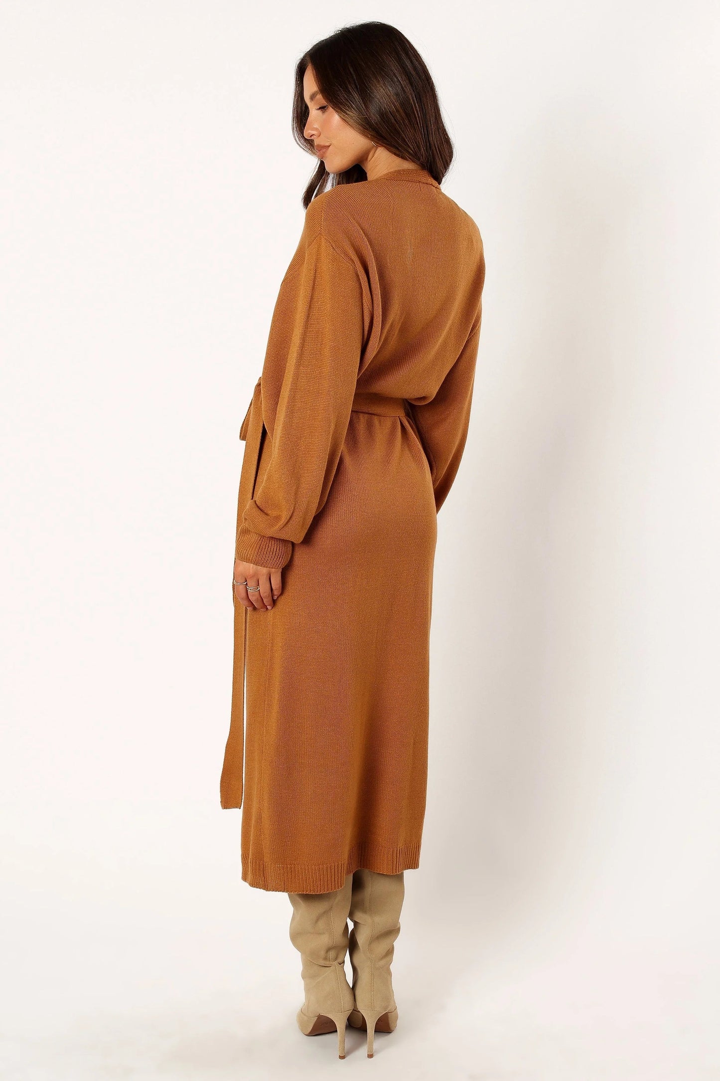 Wrap-Front Knit V-Neck Midi Dress