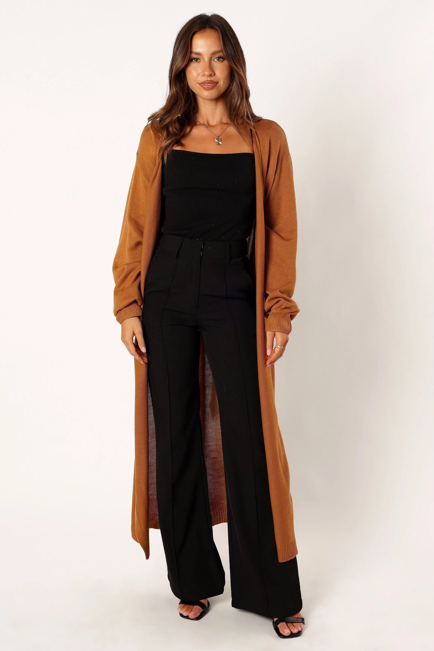 Wrap-Front Knit V-Neck Midi Dress
