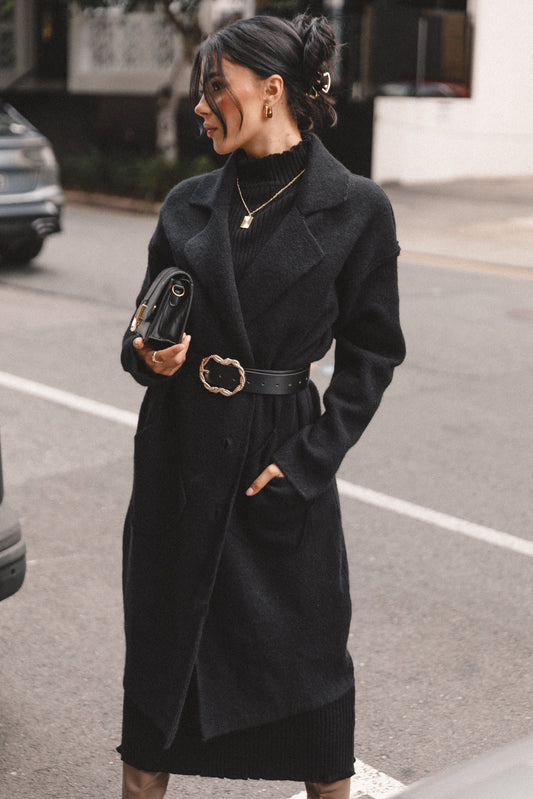 Black Faux Leather Belt with Gold Round Buckle