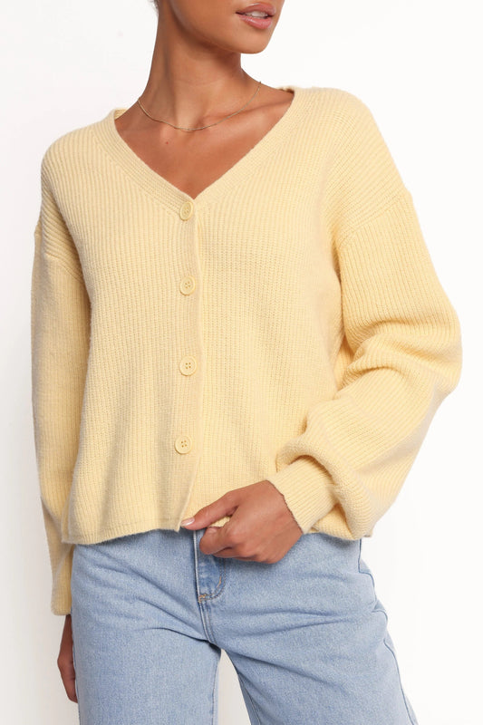 Button-Front V-Neck Knit Cardigan