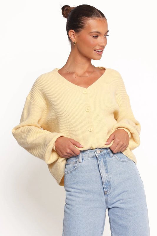 Button-Front V-Neck Knit Cardigan
