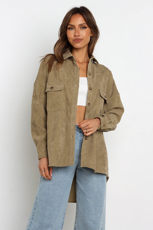 Collared Corduroy Button-Front Jacket