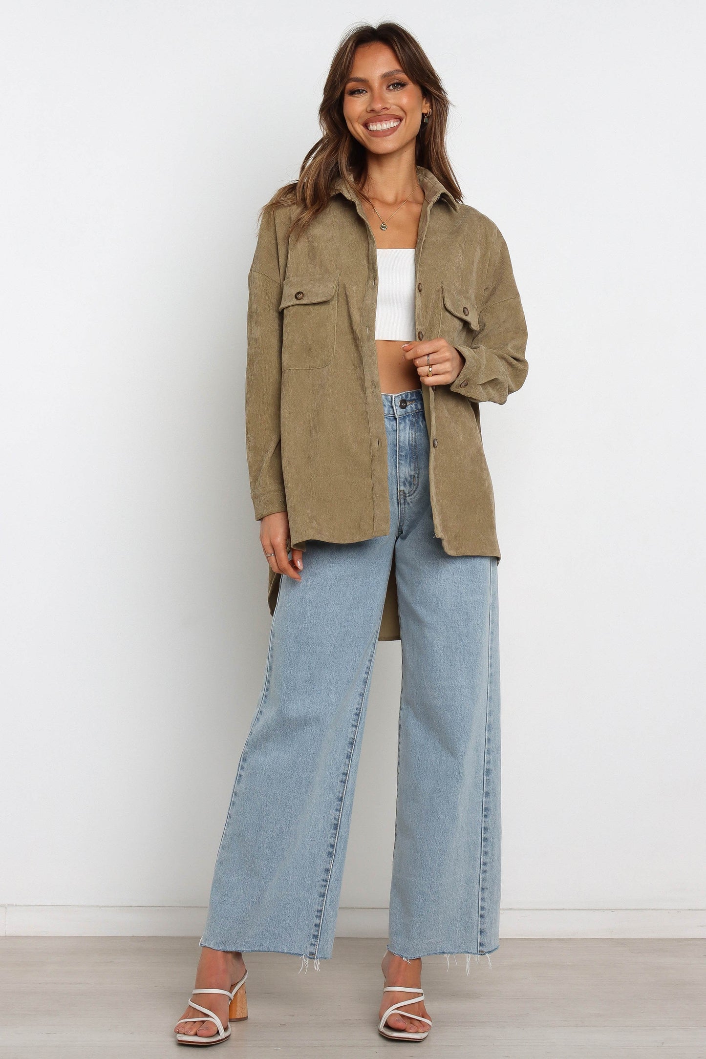 Collared Corduroy Button-Front Jacket
