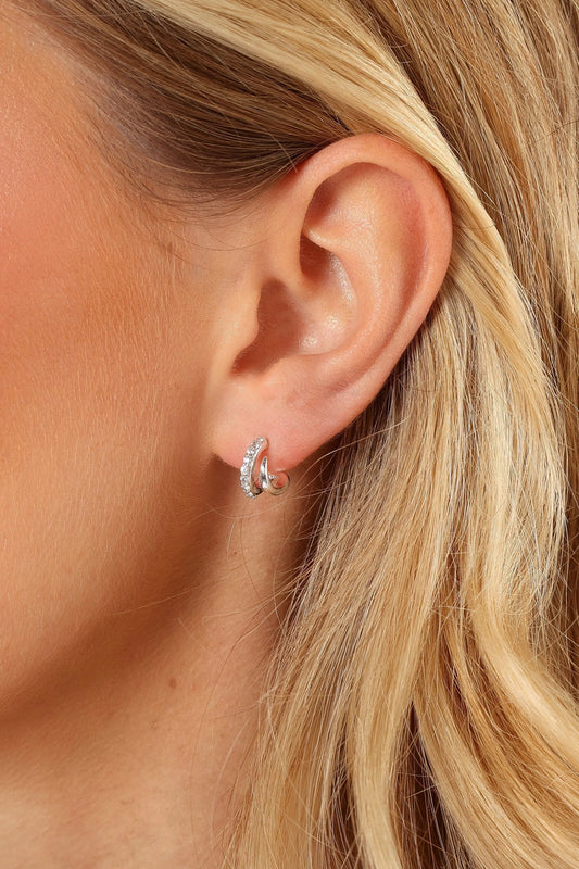 CZ-Embellished Hoop Stud Earrings