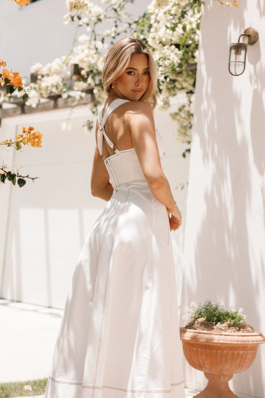 Denim Sweetheart Crossback Midi Dress