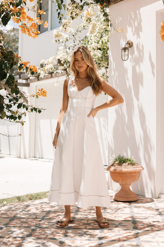 Denim Sweetheart Crossback Midi Dress