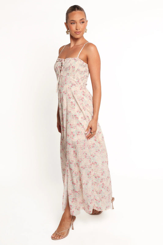 Ditsy Lace-Up Maxi Dress