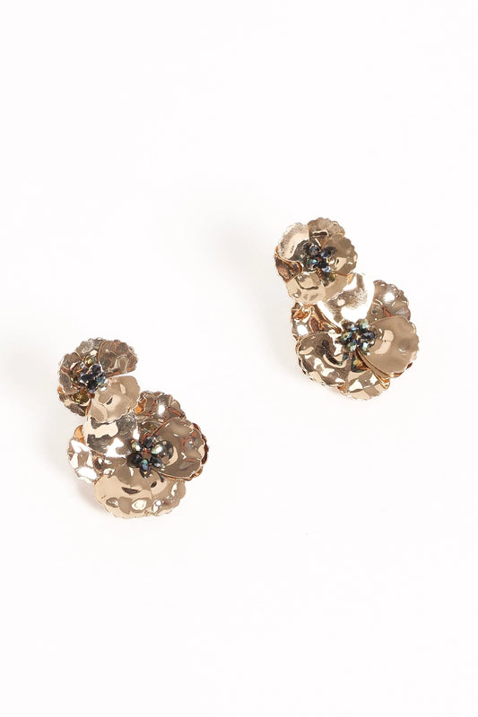 Floral Drop Earrings with Bead Centre