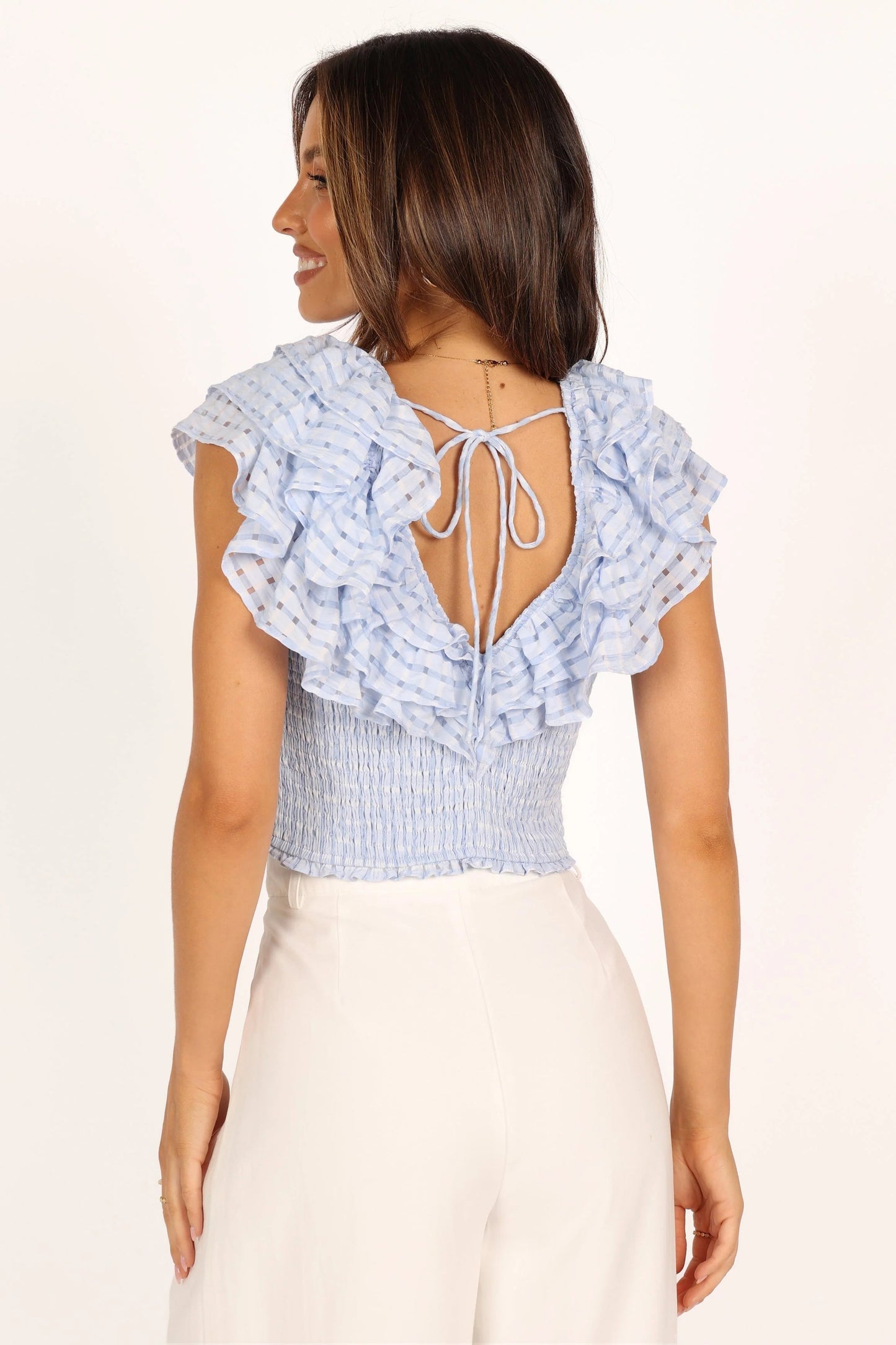 Gingham Ruffle Tiered Crop Top