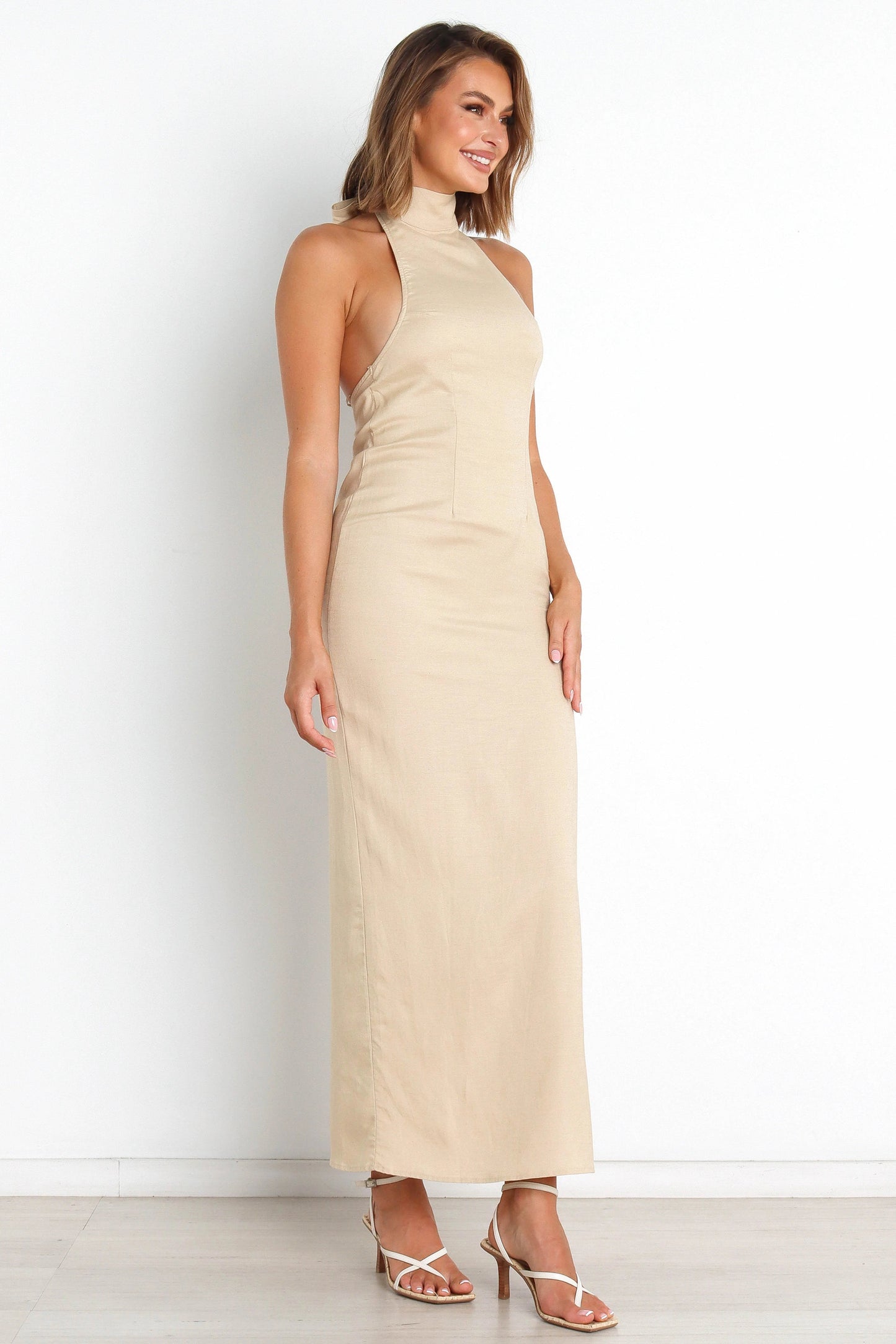Halter Tie-Back Linen Maxi Dress