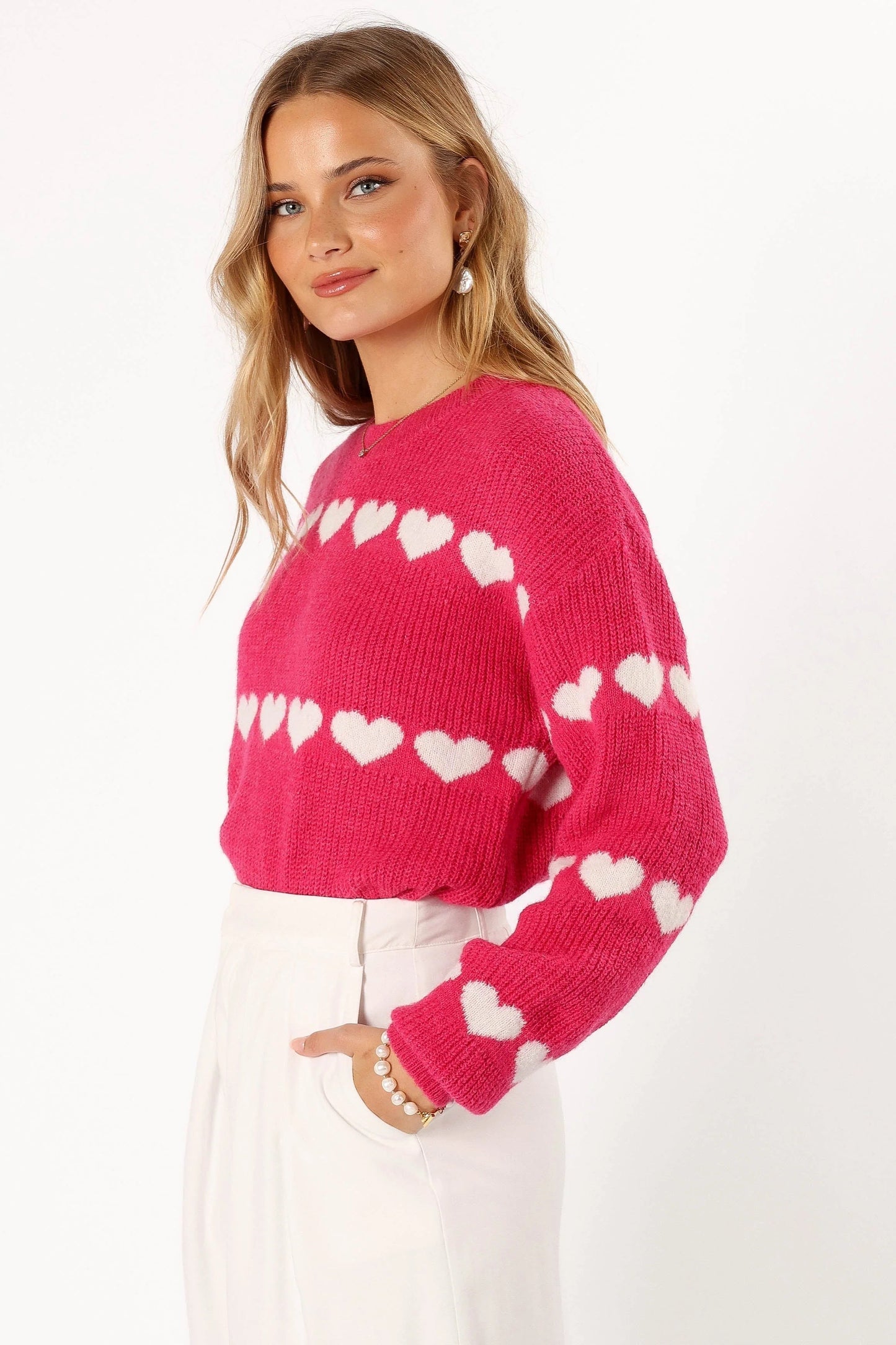 Heart-Stripe Ribbed Knit Sweater