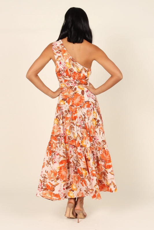 Knot-Shoulder Tiered Floral Maxi Dress