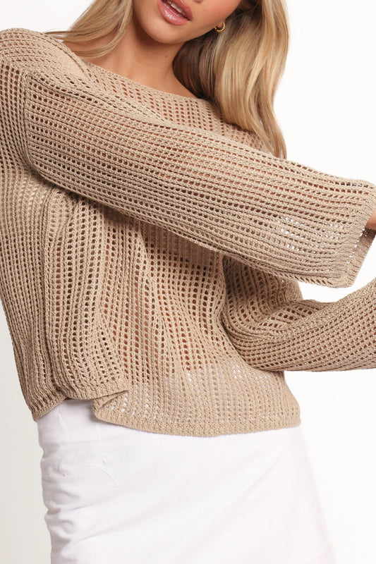 Open-Weave Crochet Knit Sweater