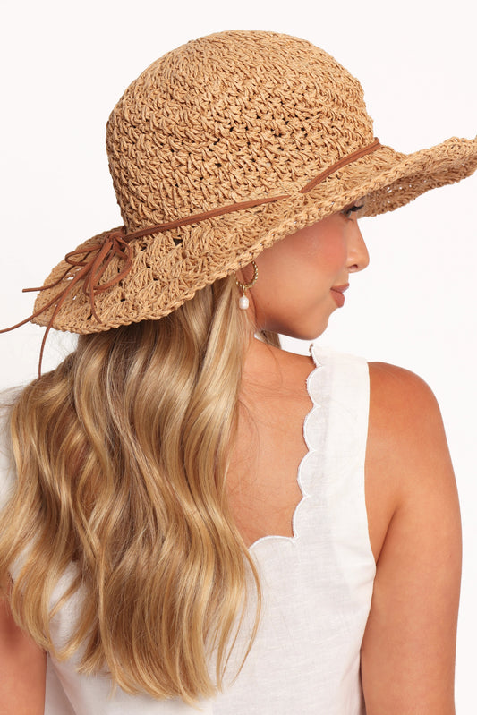 Patterned Straw Wide-Brim Hat